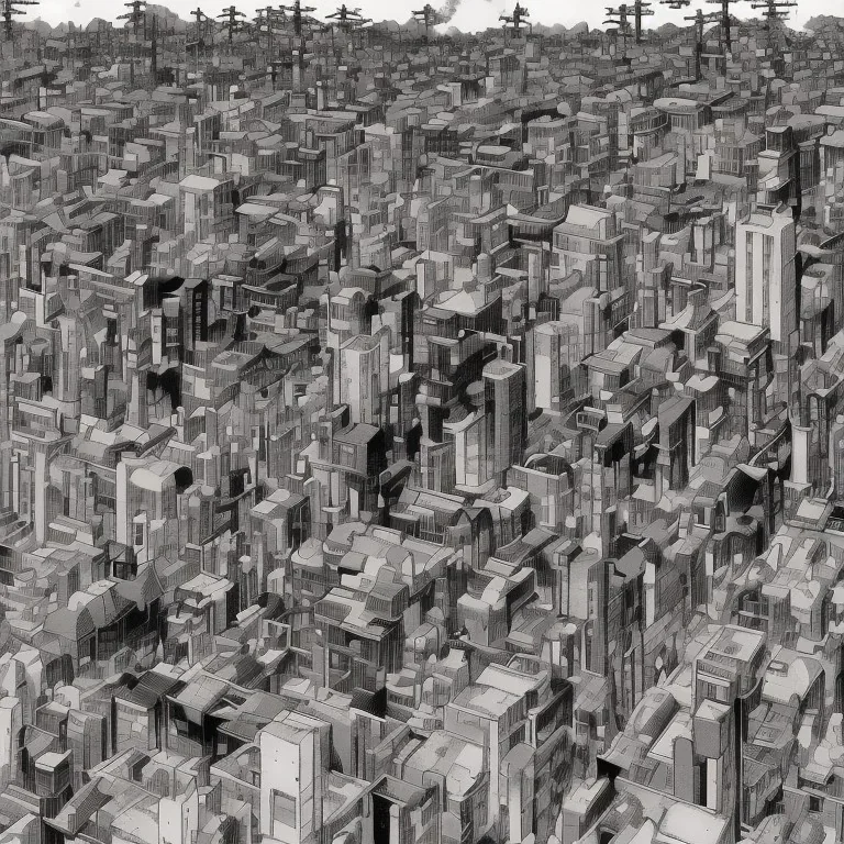 dystopia, city area, fire, black and white, detailed, dark, art by junji ito, horror