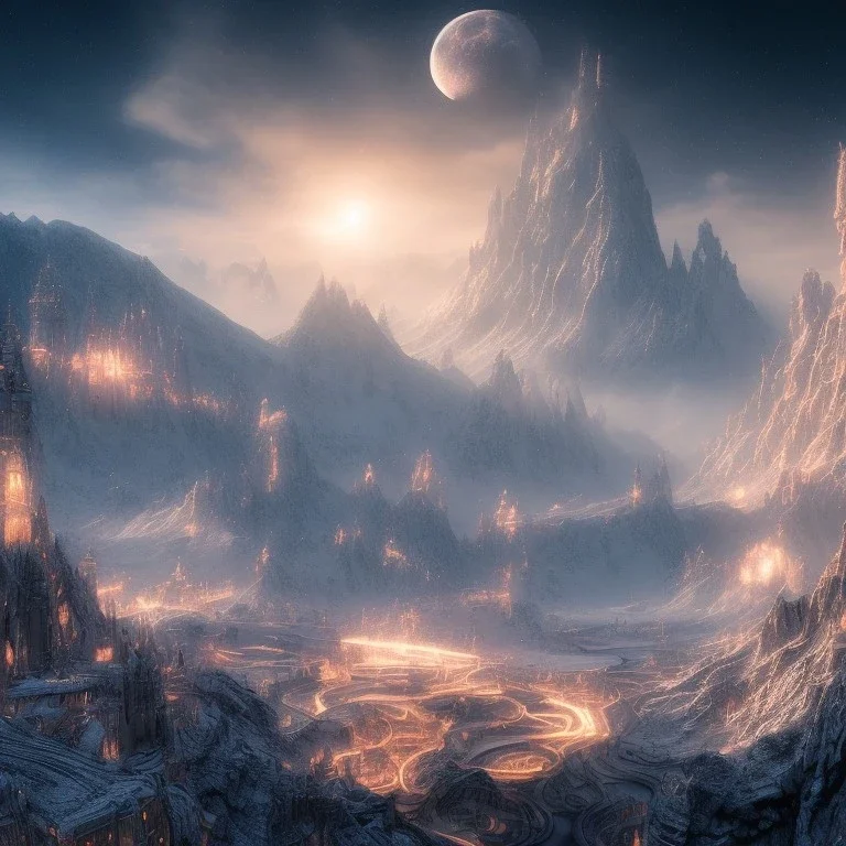 lord of the ring, castle on the moon, tron,in the morning, 8k, finely detailed, photo realistic