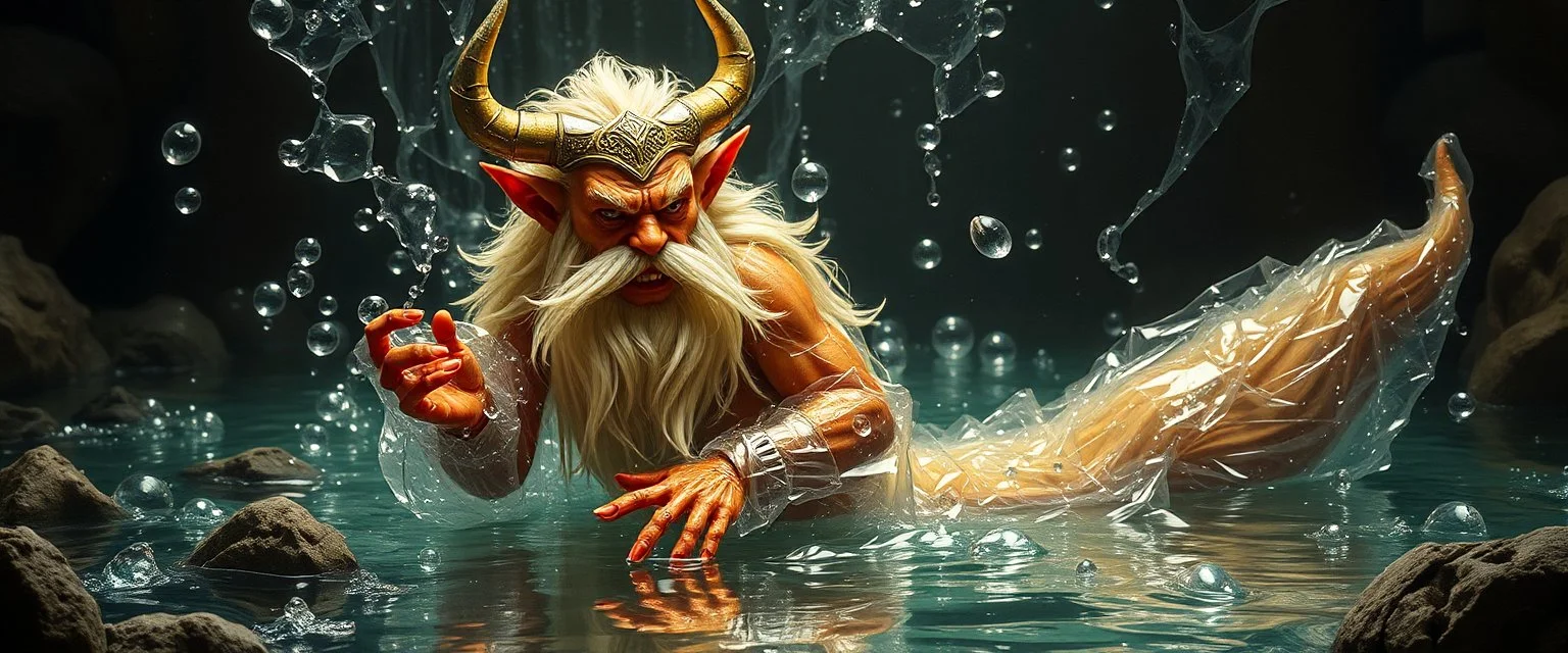 viking vampire glorious transparent transcendent cute hairy gremlin elf fairy fox built as bubble wrap art ritual in pool by Rembrandt and Escher