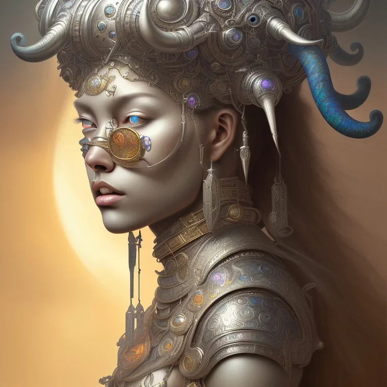 ssango fantasy, fantasy magic, intricate, sharp focus, illustration, highly detailed, digital painting, concept art, matte, artgerm and paul lewin and kehinde wiley, masterpiece silver elephant head bronze Asian African girl nice breast Afo hair turquoise sun rain waves