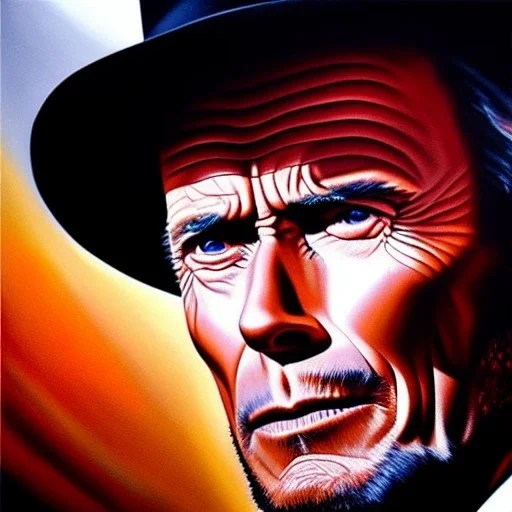 Ultra detailed fullbody Portrait in oil on canvas of Clint Eastwood ,extremely detailed digital painting, extremely detailed face, crystal clear eyes, mystical colors ,perfectly centered image, perfect composition, rim light, beautiful lighting,masterpiece ,16k, stunning scene, raytracing, anatomically correct, in the style of Simon Bisley and uncannyknack and caravaggio and Seung Eun Kim and Steve Jung Jeehyung Lee.