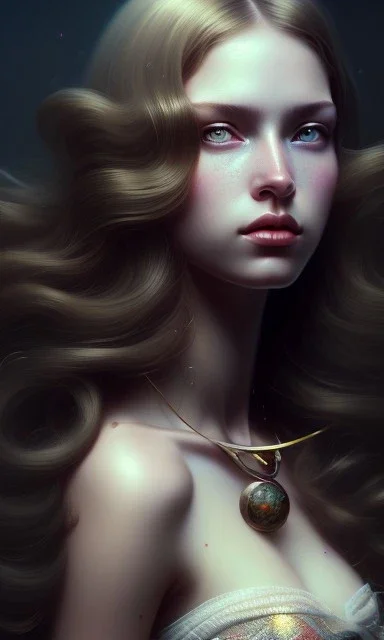 porno model , cute, beautiful, long hair, wavy hair, curly hair، black eyes, head and shoulders portrait, cinematic, 8k, resolution concept art portrait by Greg Rutkowski, Artgerm, WLOP, Alphonse Mucha dynamic lighting hyperdetailed intricately detailed