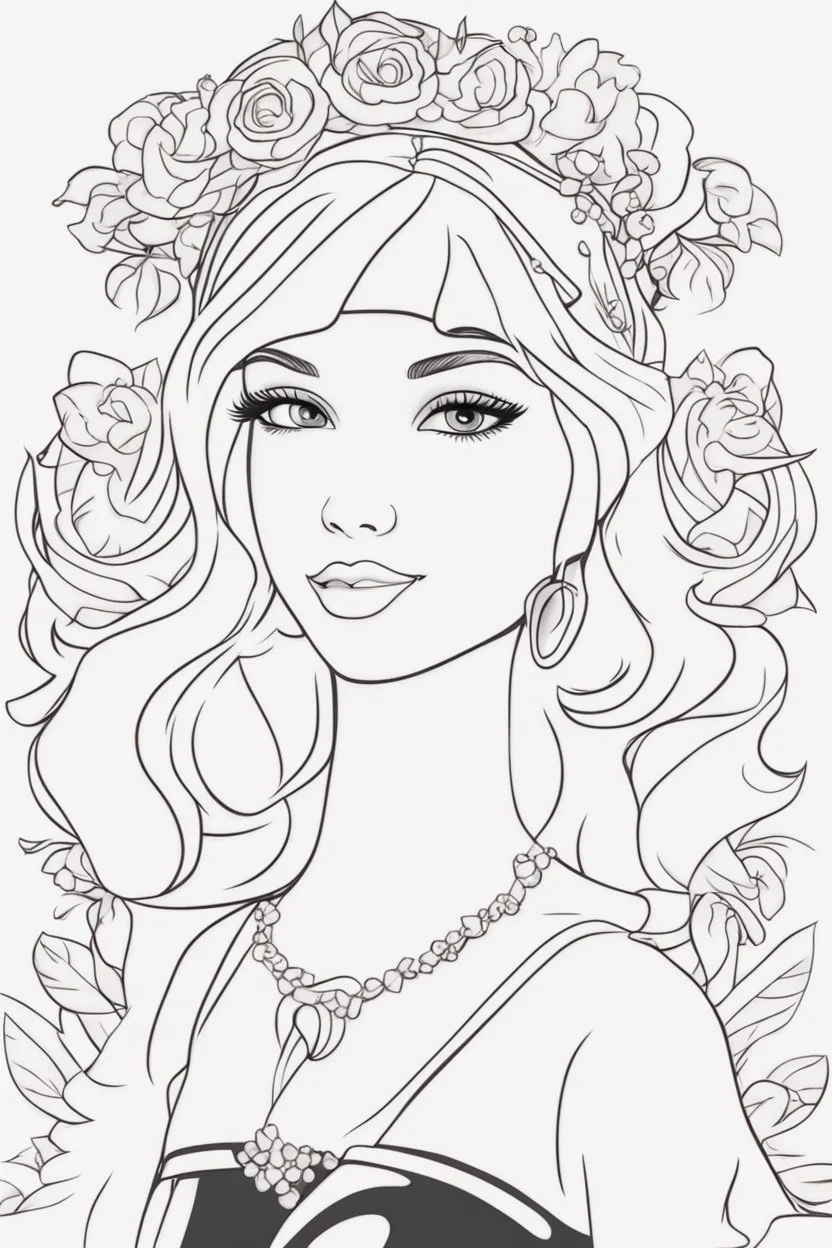 outline art for kids barbie coloring pages with barbie doing activities , no background, sketch style, full body, only use outline, mandala style, clean line art, white background, no shadows and clear and well outlined. should look exactly like barbie