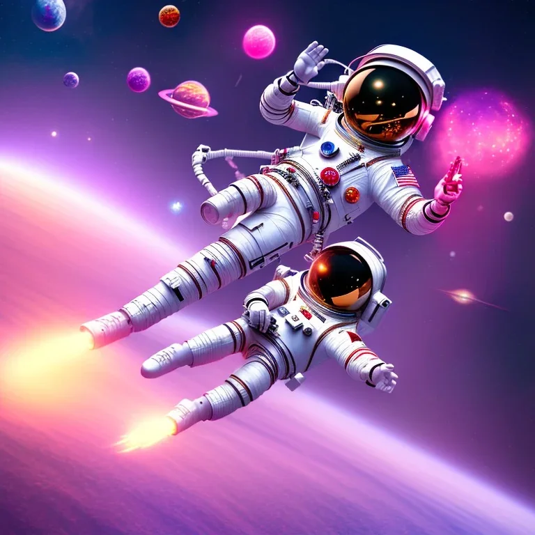 astronaut in pink suit flying through space on a bicycle, style of Disney Pixar