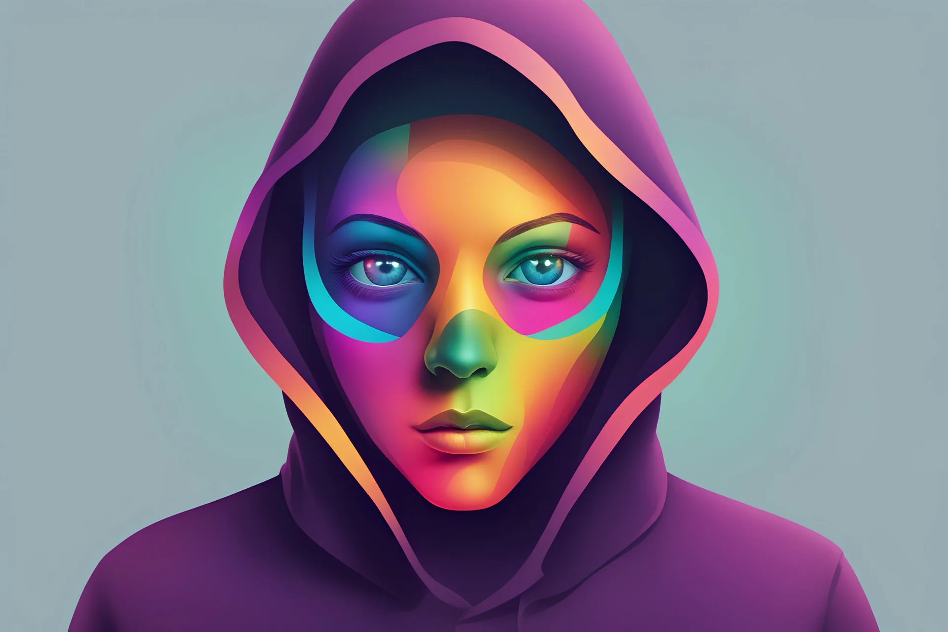 The logo of an app that has the face of a person in colorful hood masking their eyes