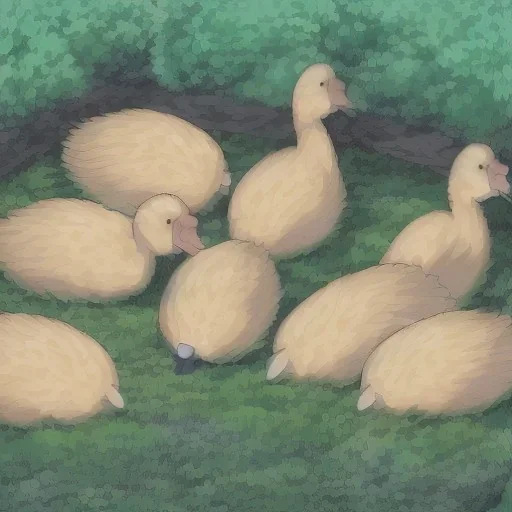 6 geese are laying eggs, digital art