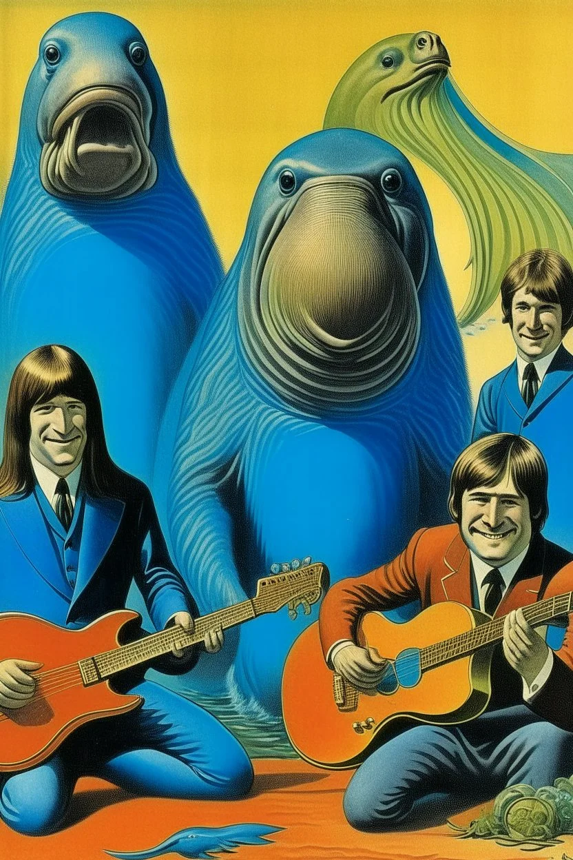 copertina album musicale anni 60 di band con tricheco blu