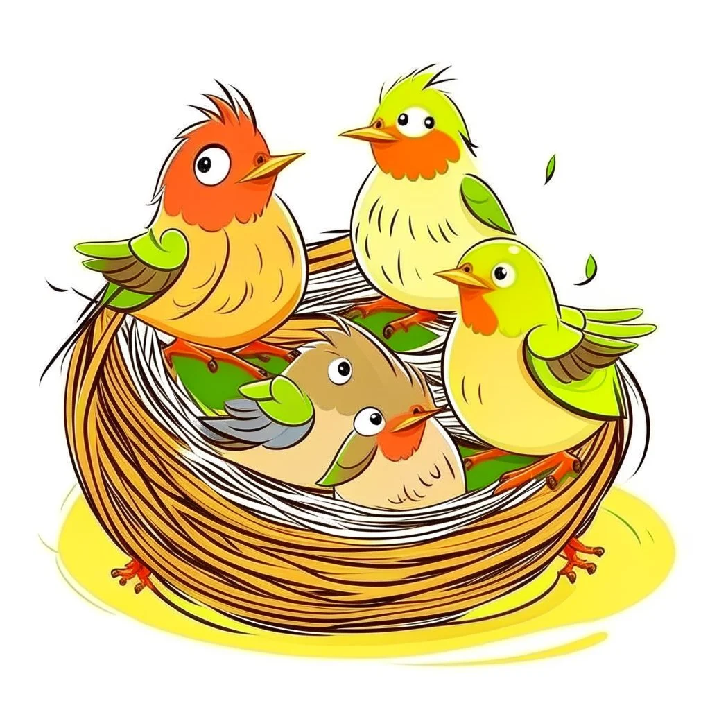 little birds in nest cartoon