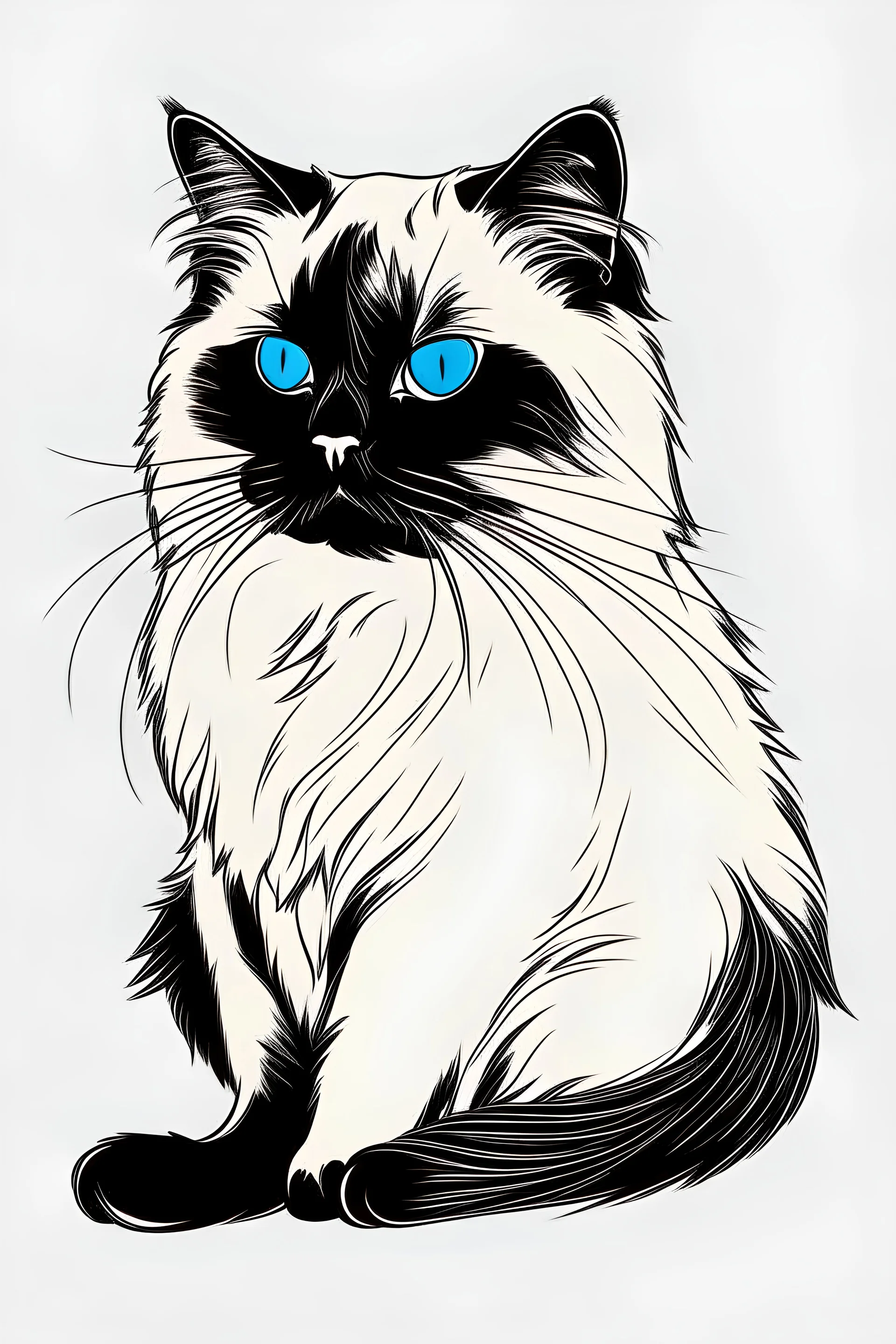 Birman Cat Breed clipart line art, half body short logo.
