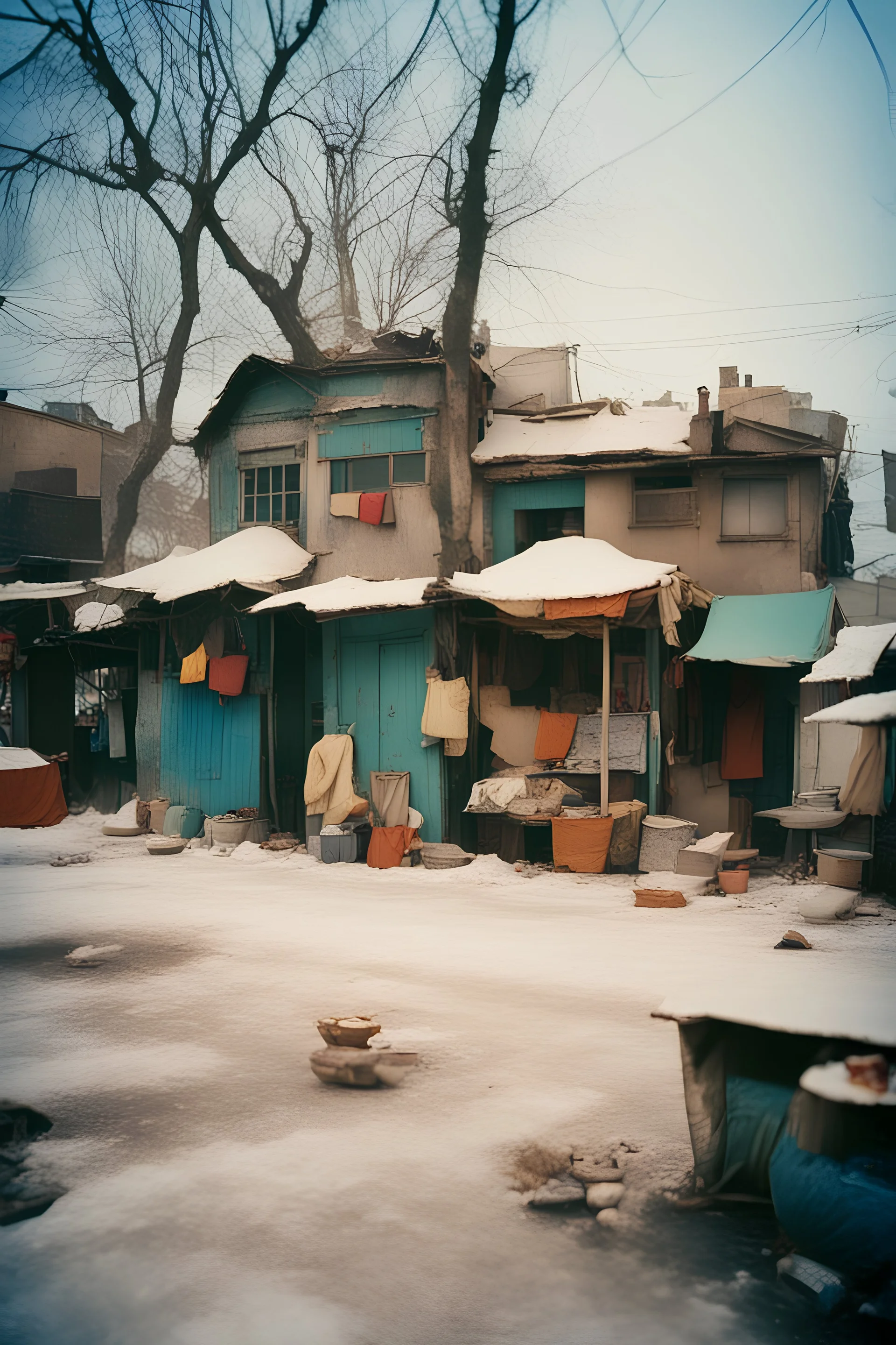 flimsy houses, indian market, cold weather, lomography