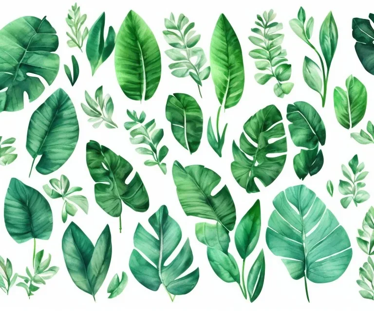 vector plants set illustration. watercolor white backdrop