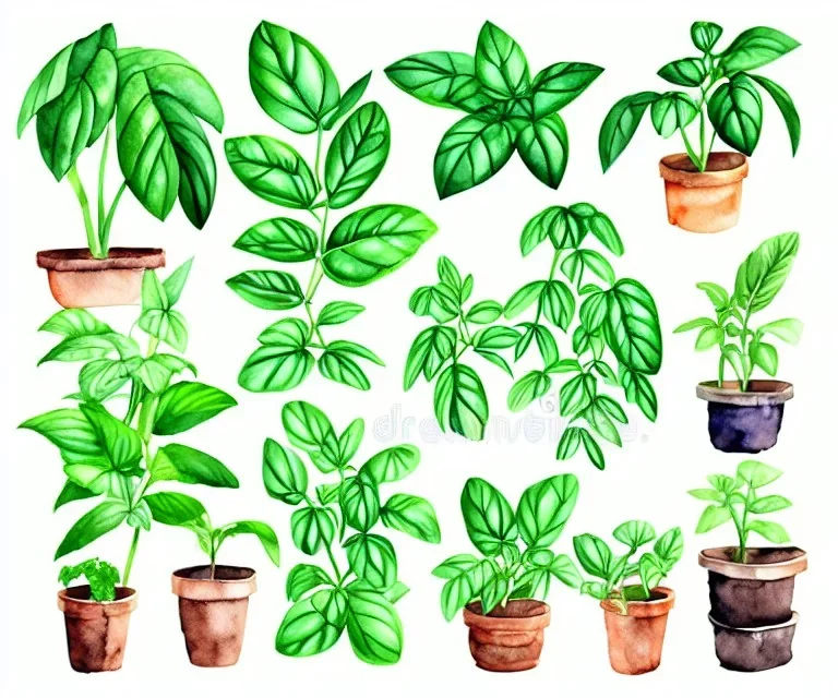 Vector plants and herb set illustration. Watercolor ฉากหลังสีขาว