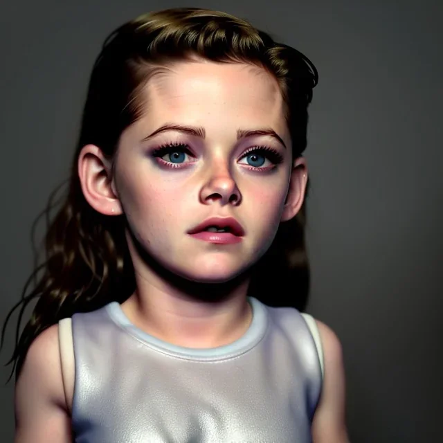 Kristen stewart toddler, full body, dramatic lighting, hyper realistic