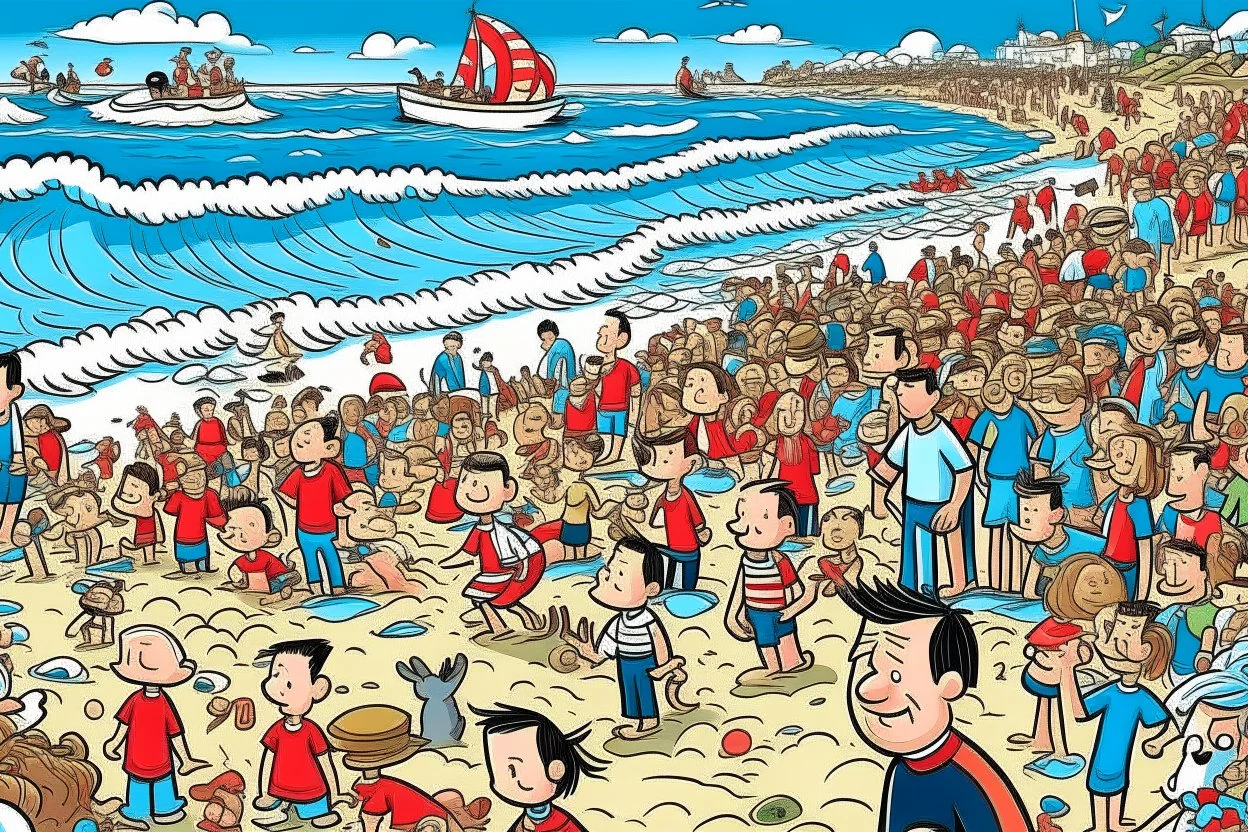 where's Wally but with elon musk big image beach