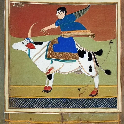 flying cow with wings indian mughal painting