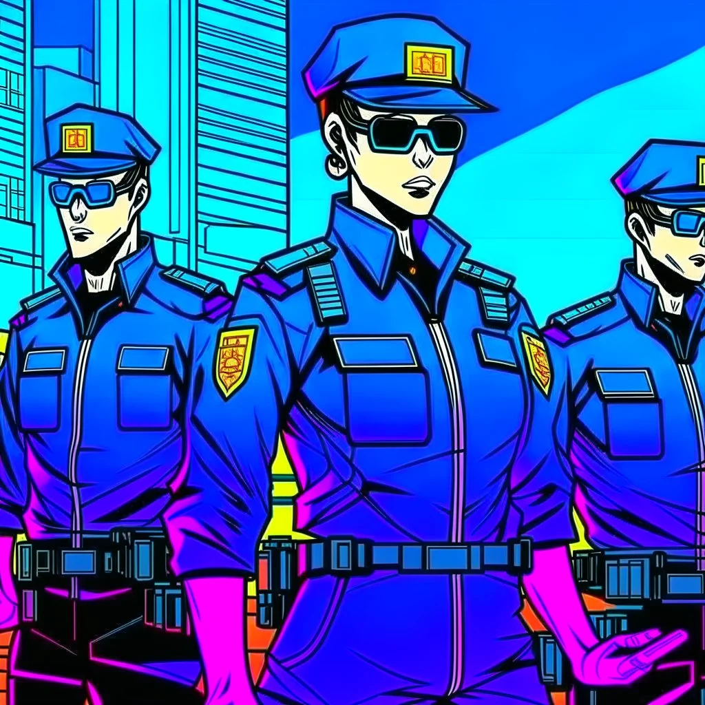 cyberpunk retro futuristic police for comics