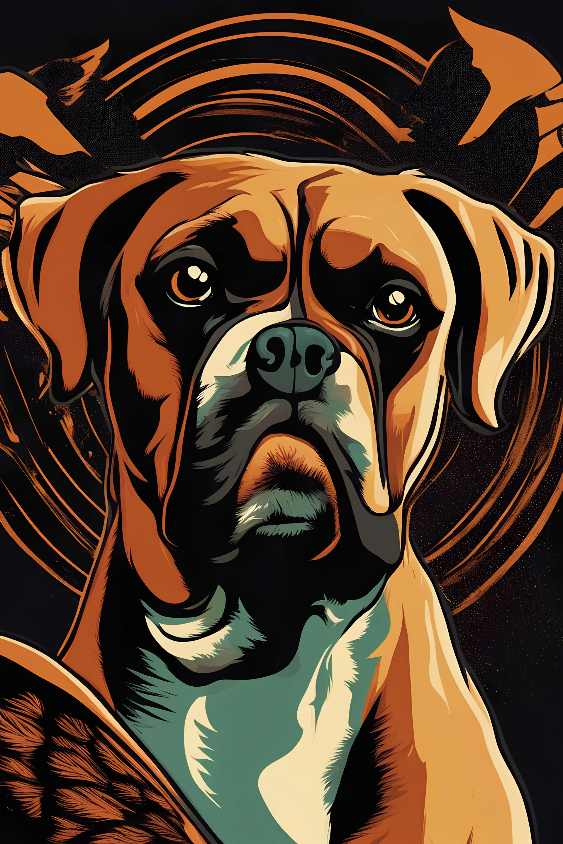 perro de raza bóxer con alas volando con estilo pop art