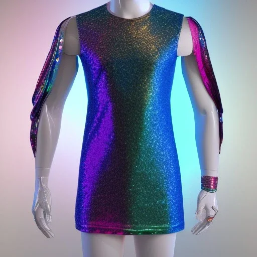 Glittery rainbow dress on mannequin