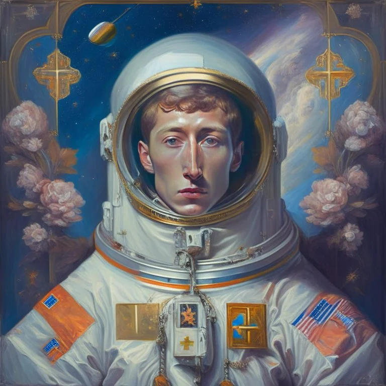 portrait of an astronaut in the style of orthodox paintings