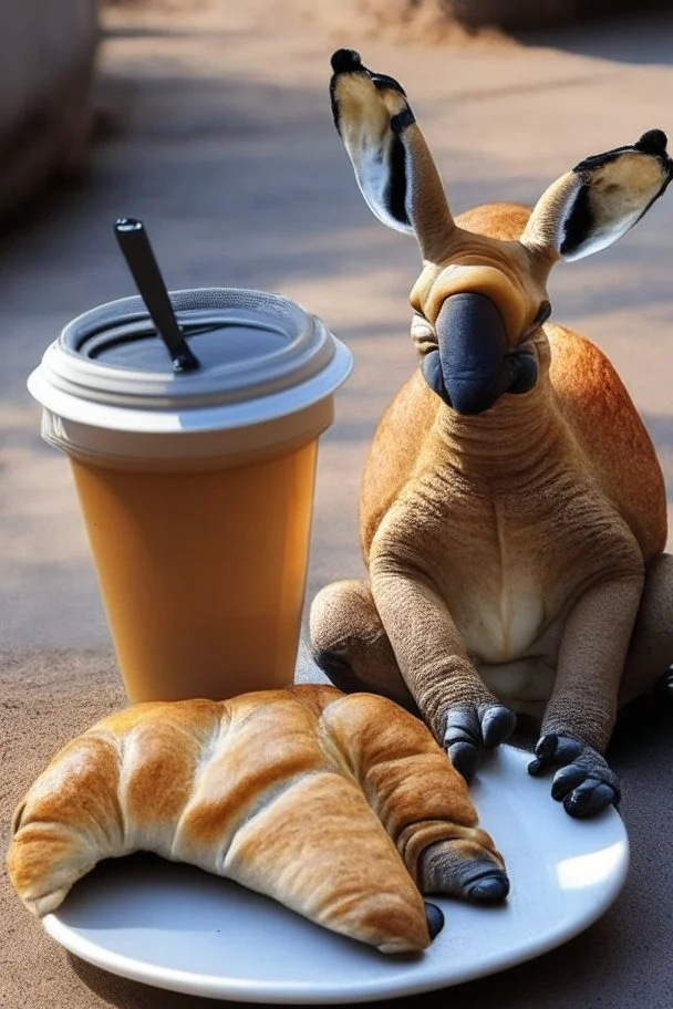 coffee next to croissant eaten by kangaroo