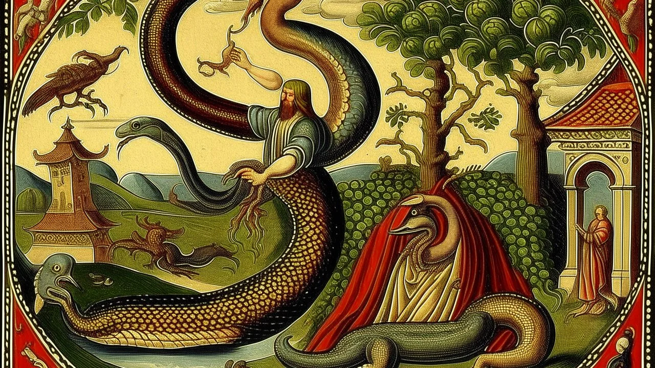 Allegory of the Christological cycle with a bird and the snake.