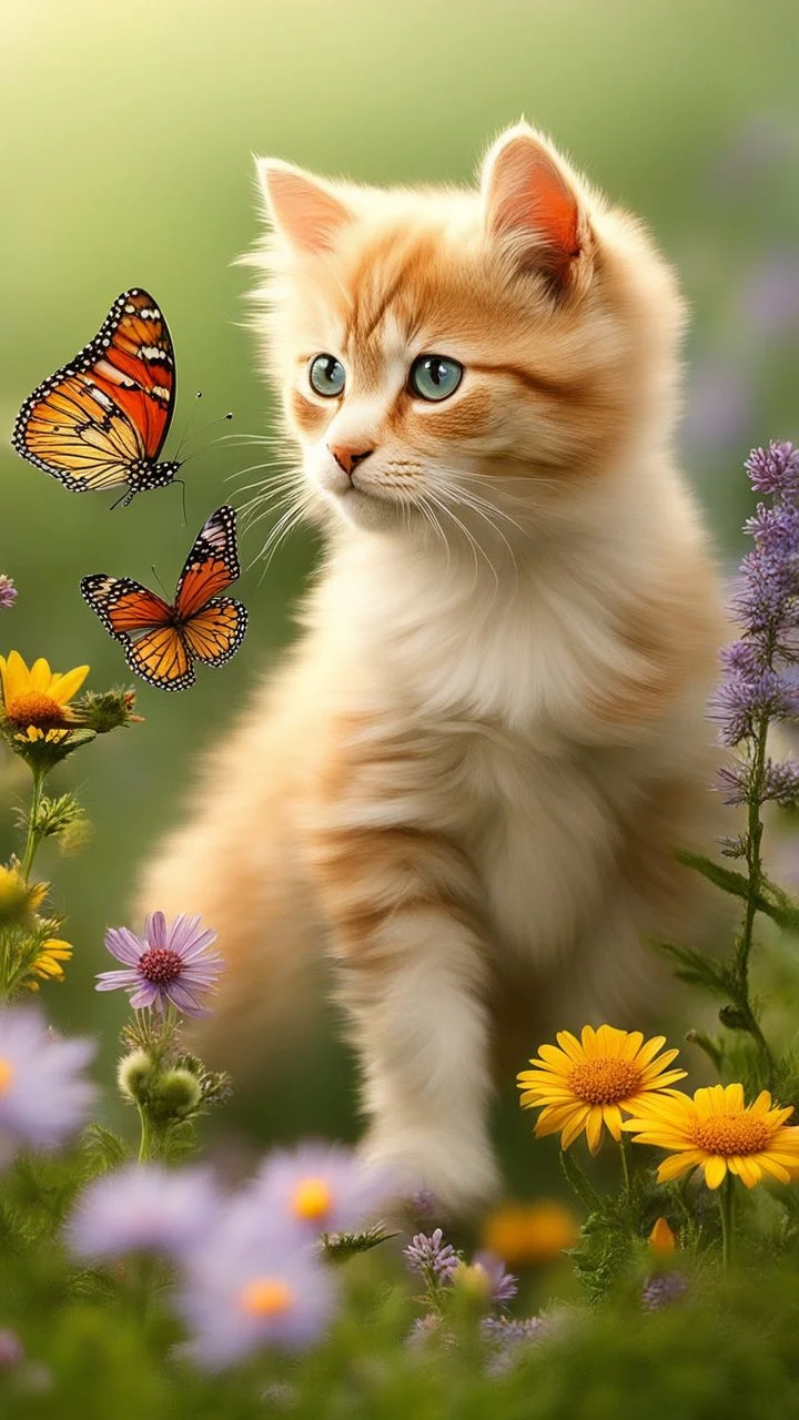 Love cat , love dog , add a butterfly on a wild flowers to this picture