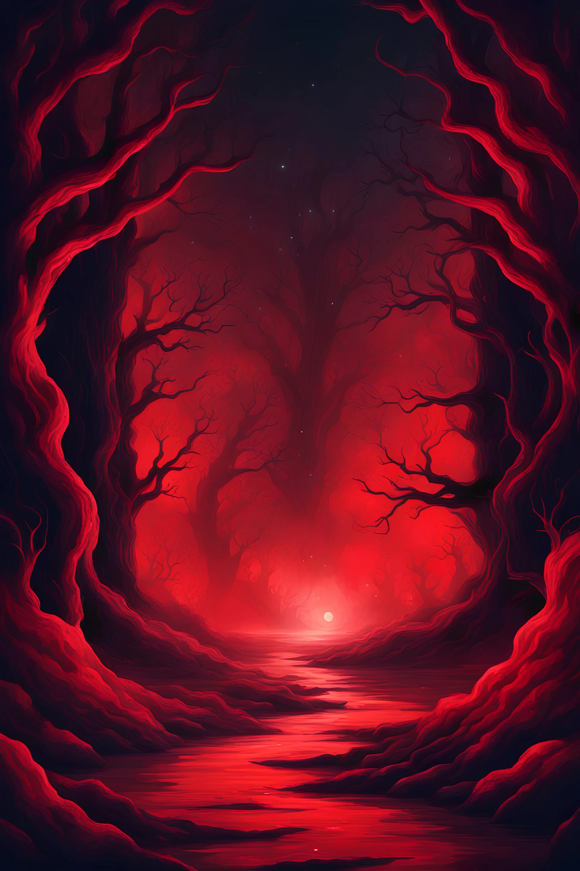 The background of the design is a mysterious and terrifying red color at night without people
