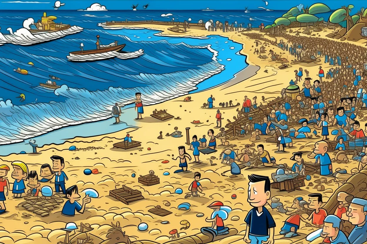 where's Wally but with elon musk si its a where is elon musk game big image beach