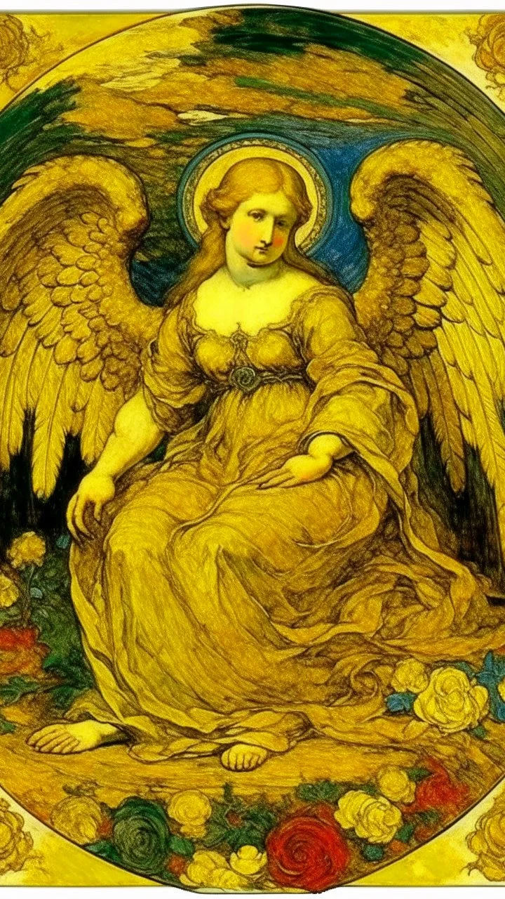 A yellow angelic heaven designed in Mayan architecture painted by Vincent van Gogh