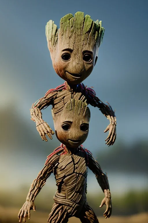 Groot toddler, full body, jacket, bokeh, hyper realistic