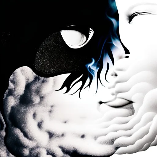 two human faces intermingled in a cloud of smoke, surreal