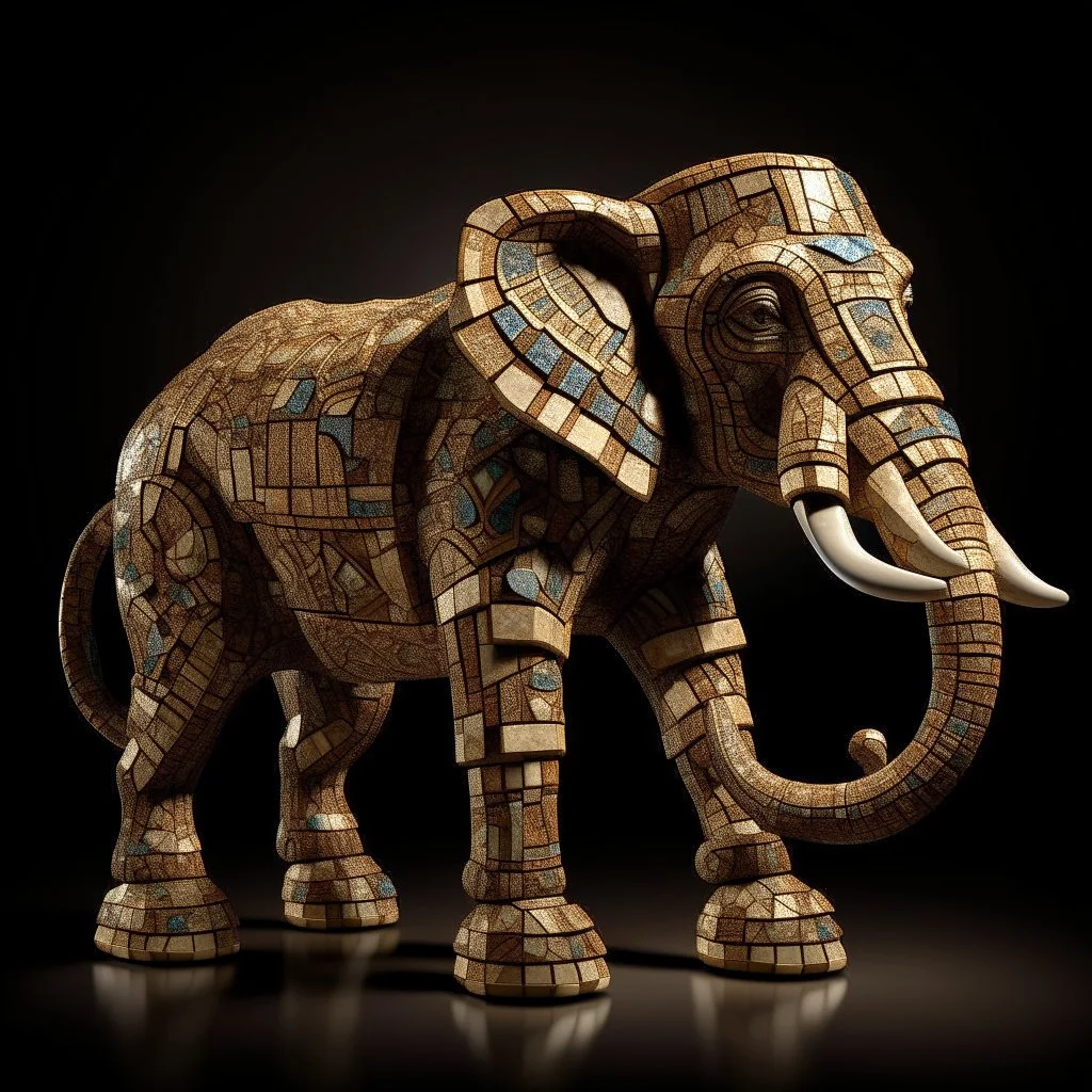 A brown earth elemental elephant designed in ancient Greek mosaics