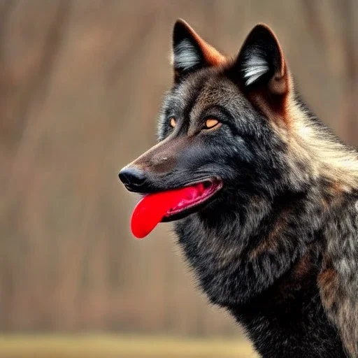 Black wolf, red in ears, red on snout