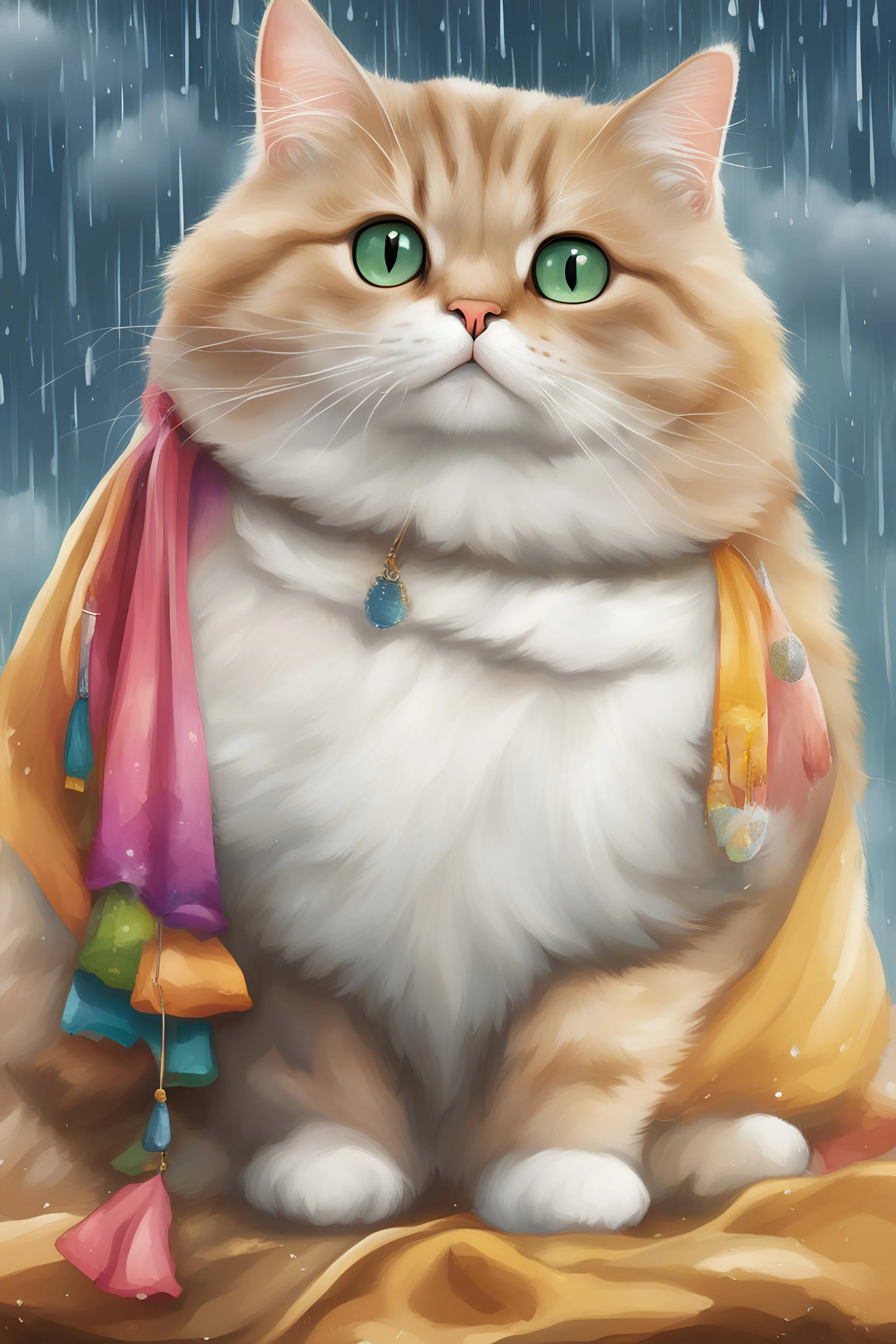 obese cat , rain and tempest background