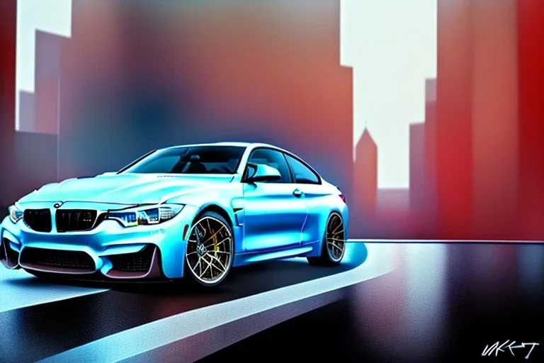 a true-to-life 2016 bmw m4 gts, centered, intricate, extreme detailed, photorealism, center view, city background, pivot on bmw, pen and color marker painting by cheryl kelley