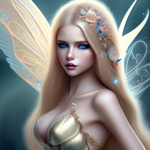 magnifique belle sexy fairy souriante avec de magnifiques ailes et des cheveux longs blonds,yeux bleus