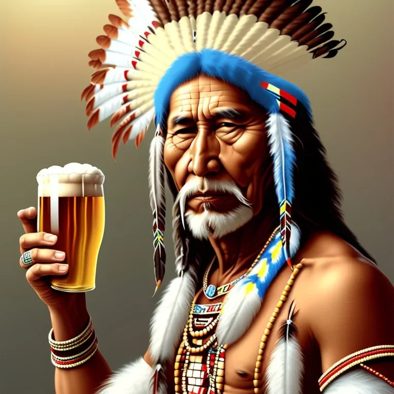 native American chief drinking beer