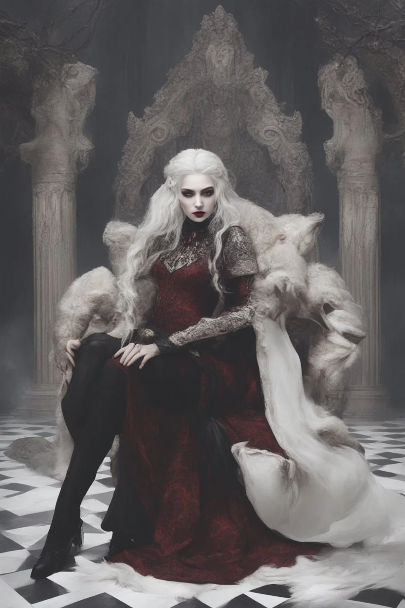 Vampire queen with white hair, with her king