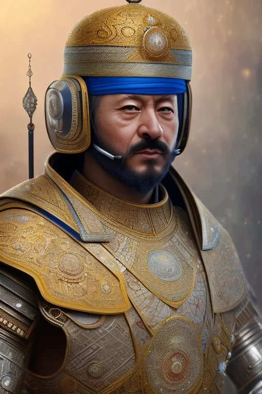 Ottoman Empire sultan head portrait, warrior armor , village, meditation, woods, galaxy sky, 8k quality , portrait,beautiful robotic ,ghost in the shell , post-apocalyptic in a cyberpunk city, realistic, intriacte detail, sci-fi fantasy style, volumetric lighting,24mm , particales,highly detailed,cinematic, deep purple , green eyes .