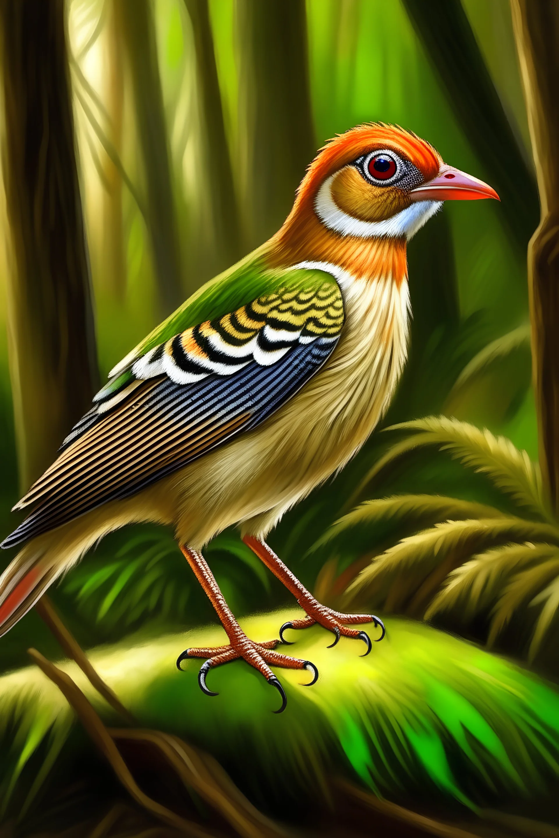 Ovenbird full body, digital art, photo, illustration, digital painting, oil painting, smooth, sharp focus, highly detailed, casque bird,