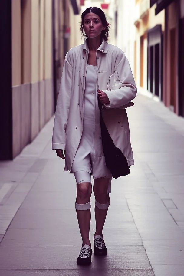 mujeres de 35 años caminando por una céntrica calle de una ciudad española, visten ropa de segunda mano, cazadoras, es la moda y es tendencia, fotografía real, de cara a la cámara