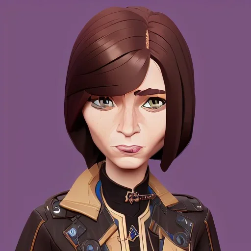 anna wintour with dark brown hair, blue eyes, happy, lego, steampunk