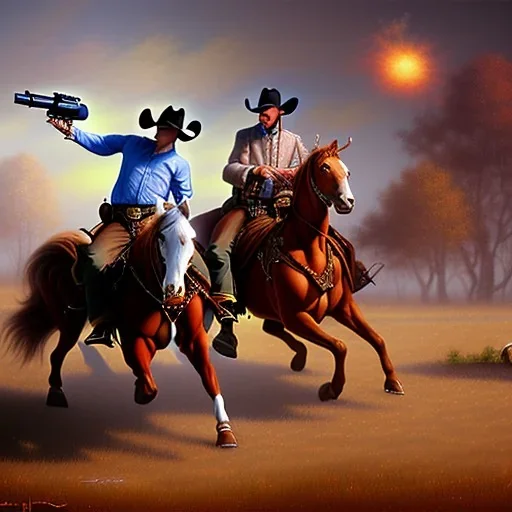 Cowboy gunfight velvet painting