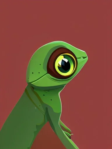 a green gecko with big cute eyes sitting down portrait minimalist