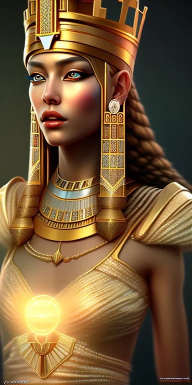 Beautiful pharaonic queen, hot pharaonic dress, clear features, pretty, too many details, 4k, 8k, portrait, 3d, fantasy, realistic, cinematic