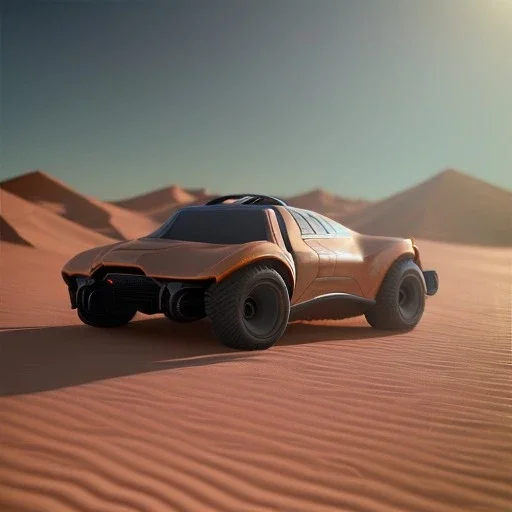 3d rendering. futuristic car. Buried in desert sand. Lost in Time