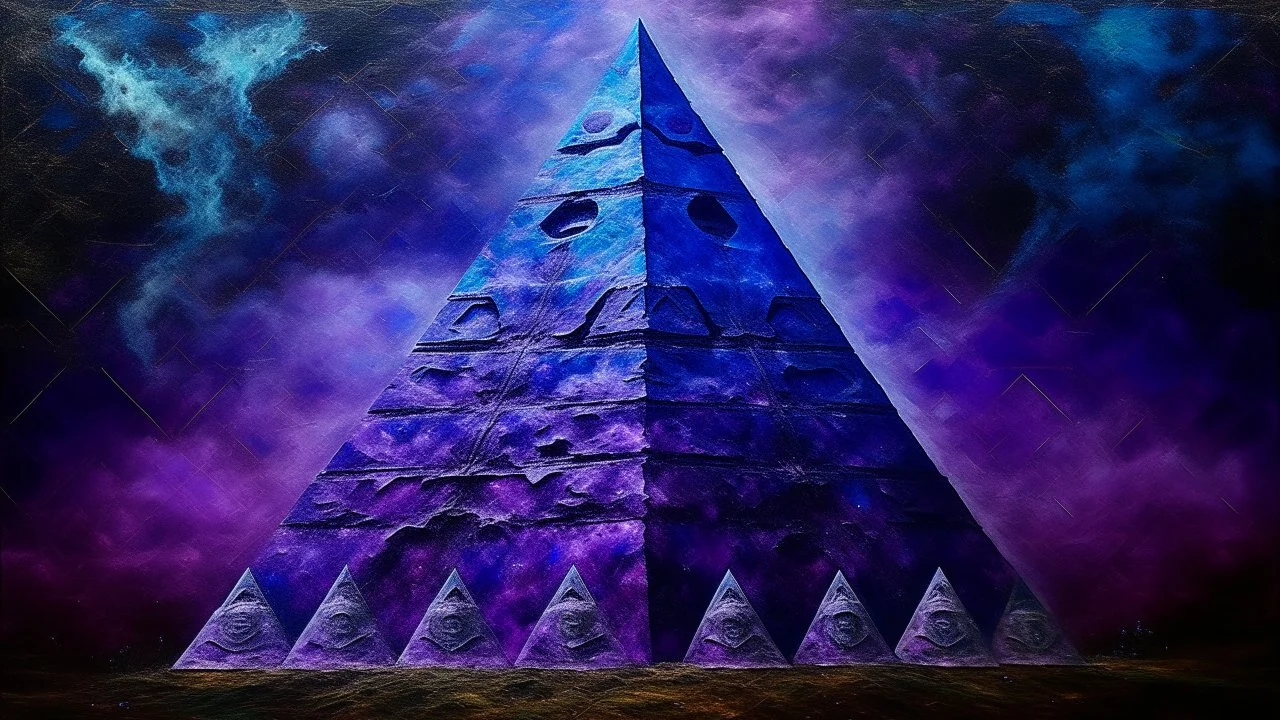 A purple haunted cosmic pyramid with ghosts painted by Claude Monet