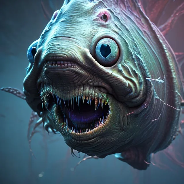 fluid ink angler fish creature, unreal engine 5, 8k resolution, photorealistic, ultra detailed