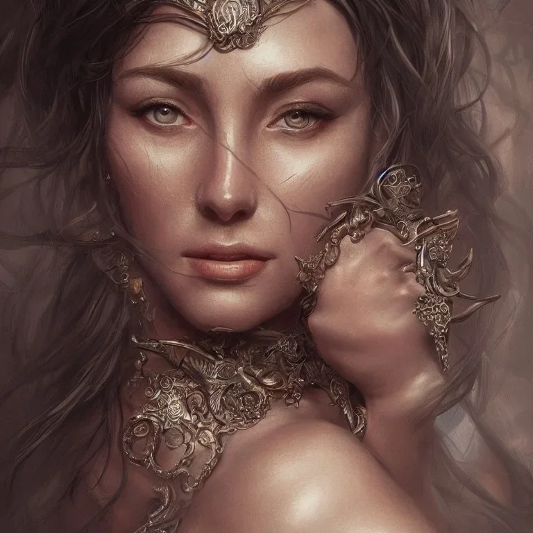 A highly detailed and hyper realistic drawing of a gorgeous and sexy Goddess, trending on artstation, sharp focus, studio photo, intricate details, highly detailed, by greg rutkowski