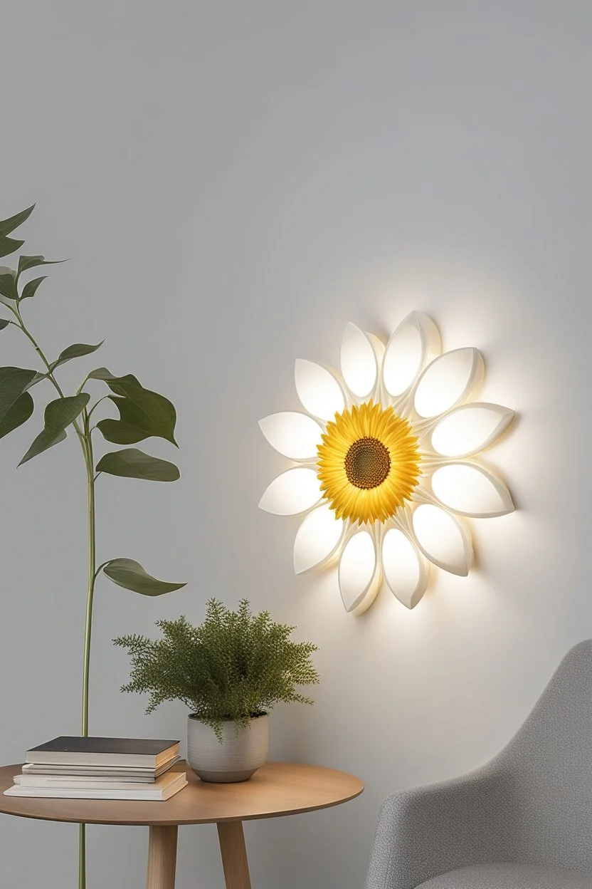 Wall lamp inspired by sunflower ,modern aesthetic , versality and yellow color scheme